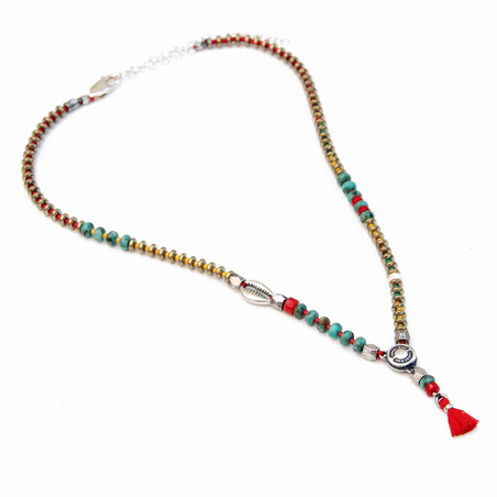 שרשרת ניקי - כסף 925 - טורקיז, אדום