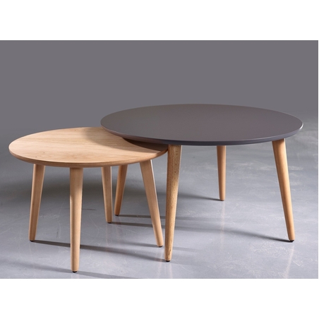 סט שולחנות עגולים לסלון רגלי עץ