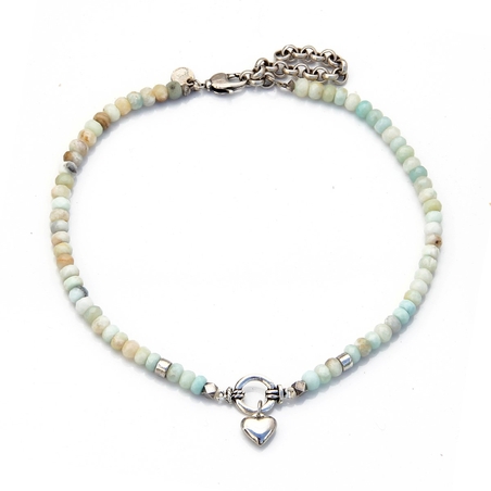 שרשרת לב - תכלת, לבן, חום, וכסף