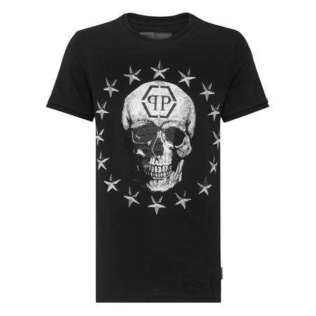PHILIPP PLEIN- T-SHIRT ROUND NECK SS STARS AND SKULL -BLACK 
