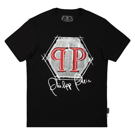 PHILIPP PLEIN - T-shirt Platinum Cut Round Neck Hexagon - BLACK 