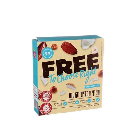 FREE פרי חטיף תמרים וקוקוס - מארז 5 יחידות 25x גרם