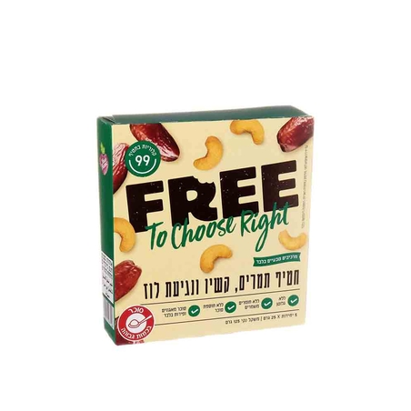 FREE פרי חטיף תמרים קשיו ונגיעות לוז - 5 יח' 25x גרם - כשל'פ