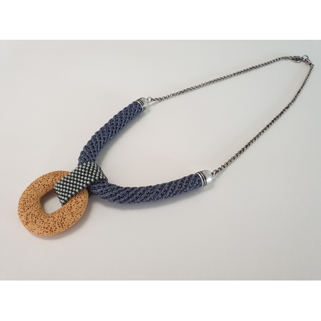 Gray & Mustard Lava Pendant Necklace - Shalva 