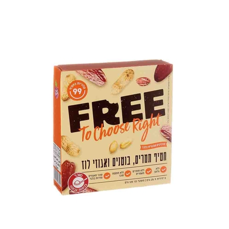 FREE פרי חטיף תמרים, בוטנים ואגוזי לוז - 5 יח' 25x גרם - כשל'פ