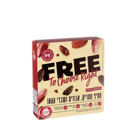 FREE פרי חטיף תמרים, אגוזים ושברי קקאו - 5 יח' 25x גרם - כשל'פ