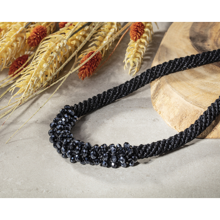  Black & Metal Blue Crystal Beads Necklace - Ayala