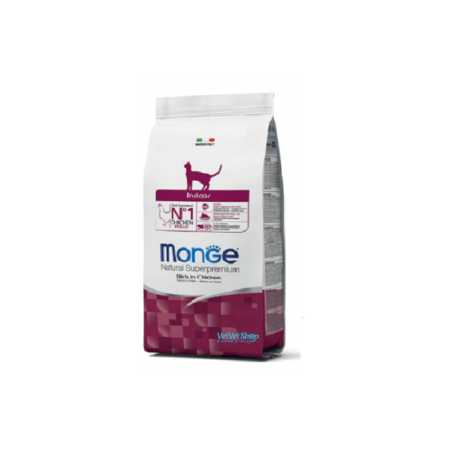MONGE מונג' מזון יבש לחתולים החיים בבית אינדור בטעם עוף 10 ק״ג 