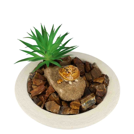 מזרקה עם עין הנמר גולמי בקערה עגולה לבנה