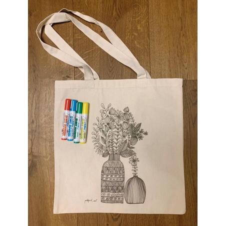 ערכת תיק קנבס לצביעה- לב פורח