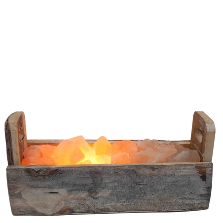 מנורת גבישי מלח הימלאיה באדנית עץ