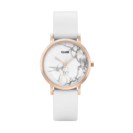 Rose golden stainless steel case, white leather strap, Japanese quartz