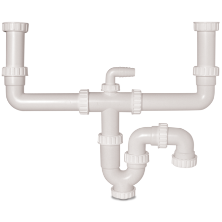 סיפון לכיור מטבח אמריקאי כפול + חיבור למדיח