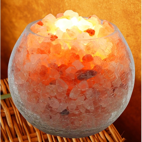 מנורת פתיתי מלח דקורטיבית במיני צנצנת דוגמת זכוכית סדוקה