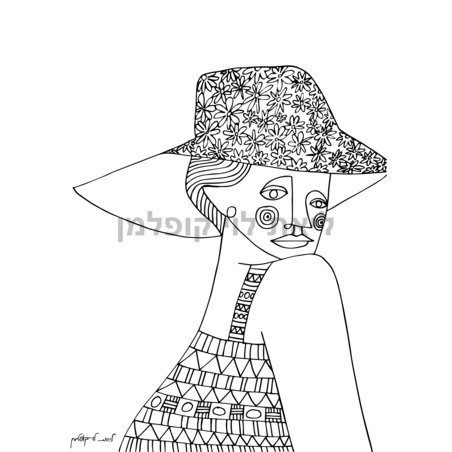 תמונת קנבס לצביעה- אישה עם כובע