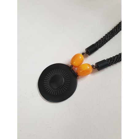 Black & Yellow Oval Shape Beads Big Pendant Necklace - Ofri 