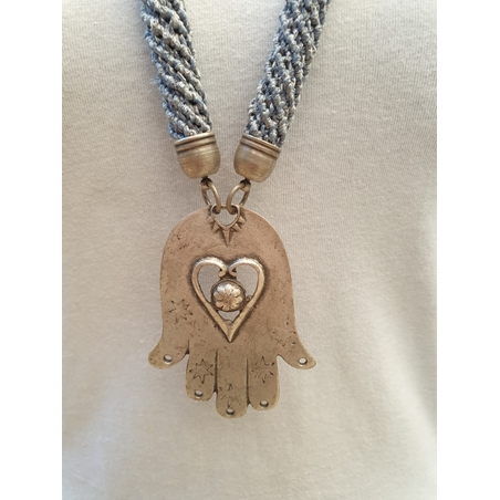 Grey & Silver Hamsha Pendant Necklace - Hava
