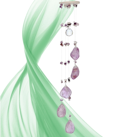 מובייל ספירלה משולב אבני אמטיסט מוחלקות 6 זרועות 45 ס