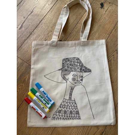 ערכת תיק קנבס לצביעה- אישה עם כובע 