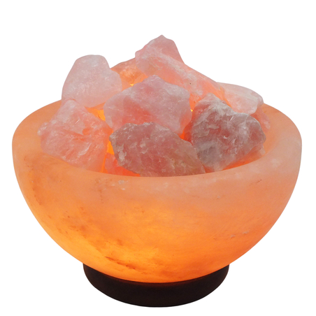 מנורת מלח הימלאיה טבעי מלוטש בצורת קערה עם גבישי קריסטל רוזקוורץ גולמיים