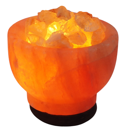 מנורת מלח הימלאיה טבעי מלוטש בצורת גביע עם גבישי קריסטל סיטרין גולמיים