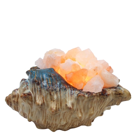 מנורת גבישי מלח הימלאיה בקערת קרמיקה דמוית קונכיה