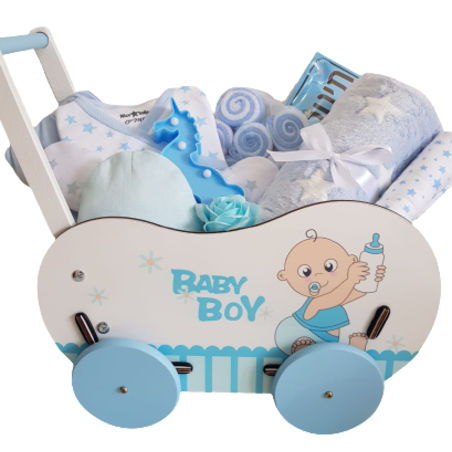 מארז עגלה מעץ - Baby Boy