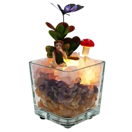 מנורת קריסטלים זכוכית מרובעת רוזקוורץ אמטיסט וסיטרין