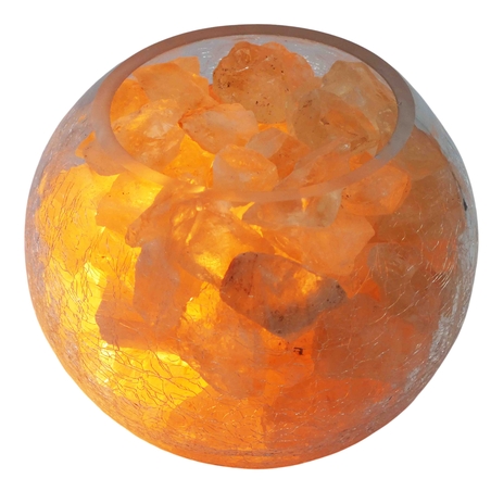 מנורת גבישי סיטרין דקורטיבית בקערה בדוגמת זכוכית סדוקה  