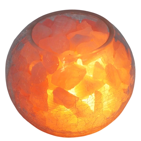 מנורת גבישי רוזקוורץ דקורטיבית בקערה בדוגמת זכוכית סדוקה 