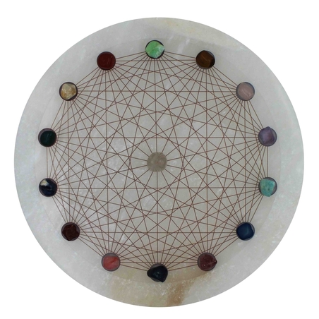 אריח סלנייט עגול עם סמל הבריאה ואבני קריסטל