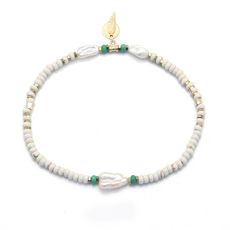 צמיד רגל ברוק - שמנת, טורקיז, זהב 