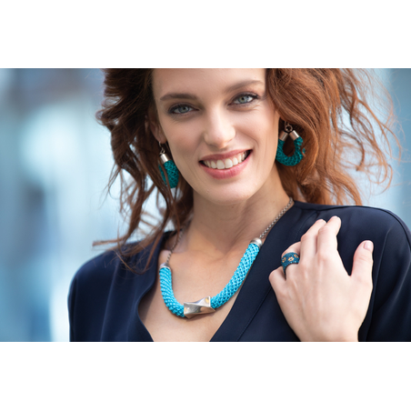 Turquoise & Silver Geometric Necklace | Bat-Sheva  