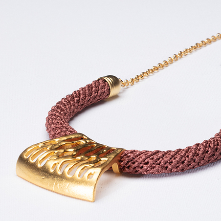 Pink (coral) & Gold Rectangular Necklace | Doron 