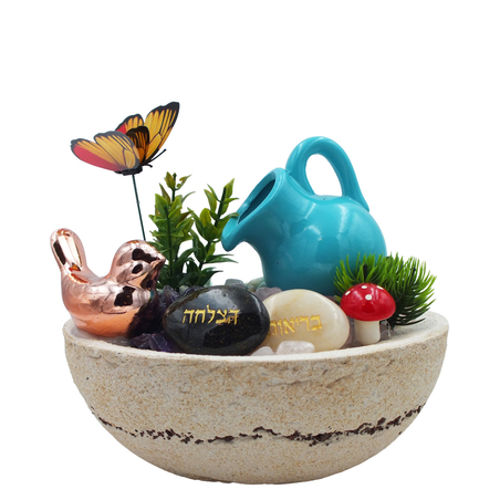 מפל מים קערה עגולה עם אמזונייט, רוזקוורץ ואמטיסט