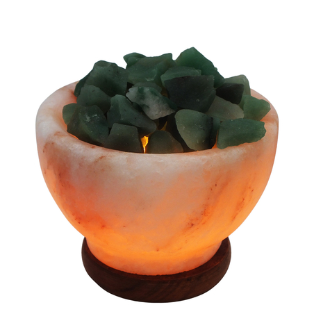 מנורת מלח הימלאיה טבעי מלוטש בצורת גביע עם גבישי קריסטל אוונטורין גולמיים 