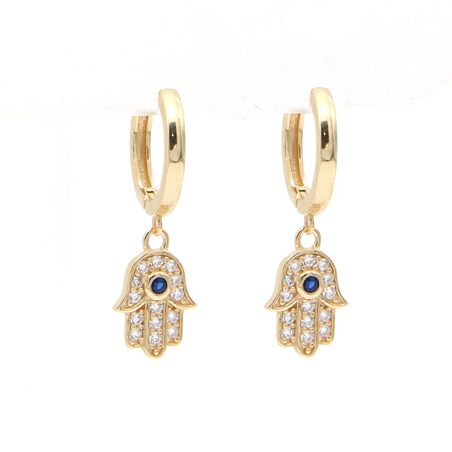 עגילי חישוק חמסה זירקונים - כסף 925 בציפוי זהב מיקרוני 