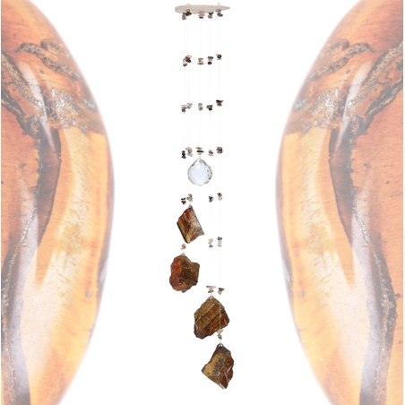 מובייל ספירלה משולב אבני עין הנמר גולמיות 5 זרועות 65 ס