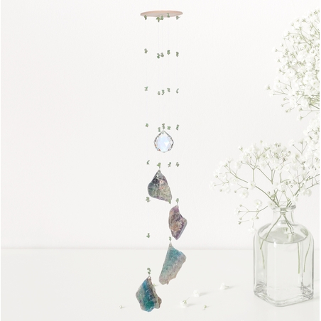 מובייל ספירלה משולב אבני פלורייט גולמיות 5 זרועות 65 ס