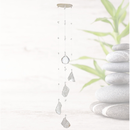 מובייל ספירלה משולב אבני קוורץ קריסטל מוחלקות 5 זרועות 65 ס