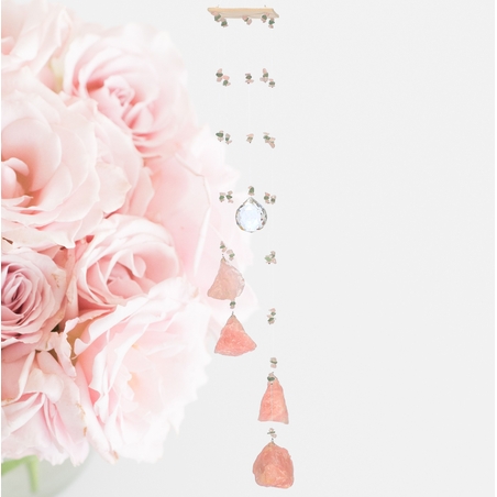 מובייל ספירלה משולב אבני רוזקוורץ גולמיות 5 זרועות 65 ס