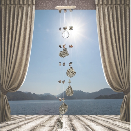 מובייל ספירלה משולב אבני פיריט גולמיות 6 זרועות 45 ס