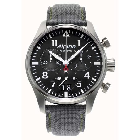 שעון Alpina Startimer Pilot Black Dial Grey Leather