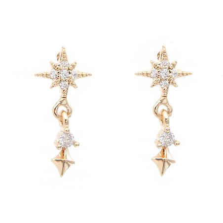 עגילי תליון כוכב זירקונים - כסף 925 בציפוי זהב מיקרוני 