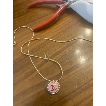 Authentic Pink Chanel Metal Button - Necklace 