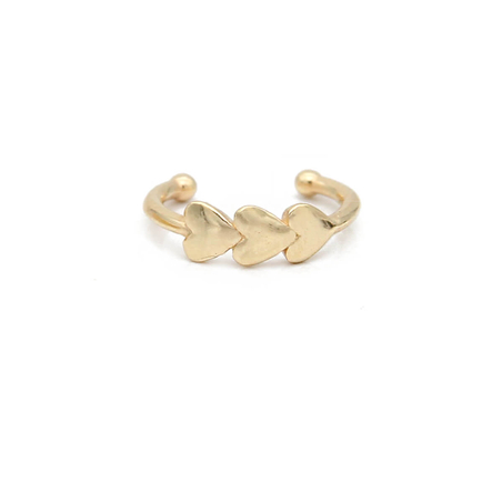 עגיל חבק טריו לב - כסף 925 בציפוי זהב מיקרוני 