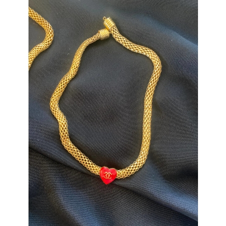 Authentic Chanel Heart Shaped Red Button - 60cm length Necklace 