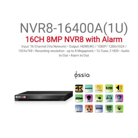 מערכת הקלטה לשש עשרה מצלמות Provision 5mp IP NVR8-16400A 1U