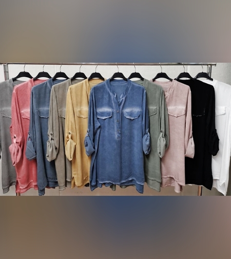 חולצה ווי כפתורים וואש על הכיסים