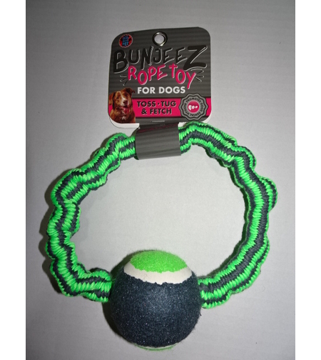 צעצוע לכלב - חבל בנג'י טבעת עם כדור טניס